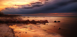 coucher de soleil sur une plage