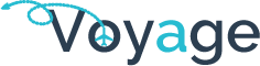 Logo du site Voyage, avec un avion dans le o de Voyage et le a de couleur bleu